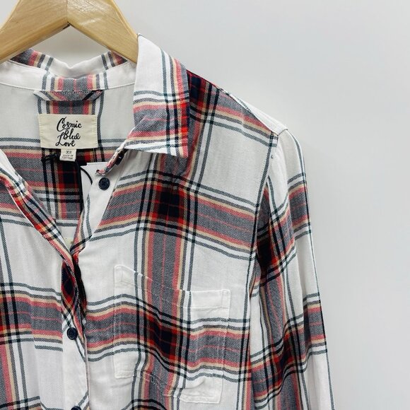 Stitch Fix Cosmic Blue Love Womens XS Plaid Hayley Button Down Woven Top 1868 - Picture 2 of 9